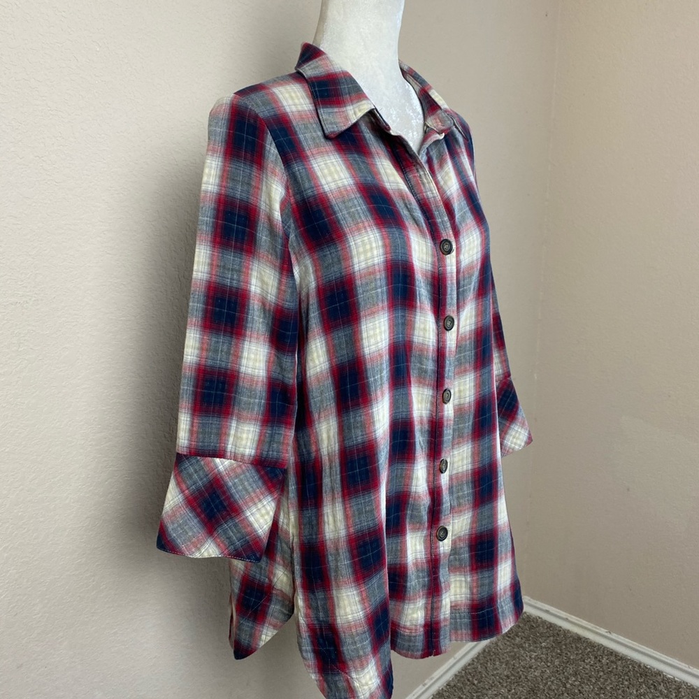 Boho Chic Plaid Button Down Shirt w/Back Buttons Size Small - Picture 5 of 11